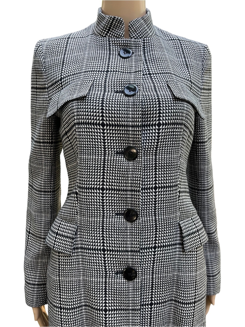 ZARA Wool Blend Geometric Fitted Long Coat